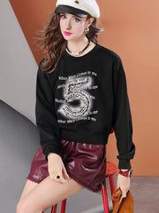 Lvvmeeu Street Style Cropped Diamond Round Neck Women's Sports Hoodie