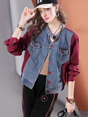 Lvvmeeu streetwear high quality denim patchwork short women's jacket cardigan top