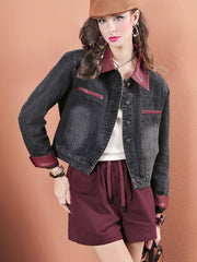 Lvvmeeu street style short black distressed women's denim jacket