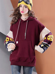 Winter mid-length plus velvet thickened knitted splicing oversized warm casual women's hoodie