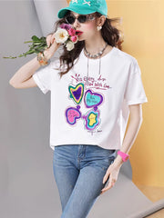 Lvvmeeu street style basic solid color printed women's short-sleeved cotton t-shirt