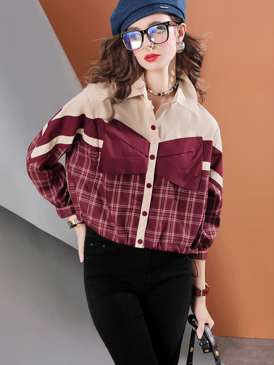 Women's Cropped Plaid Patchwork Shirt