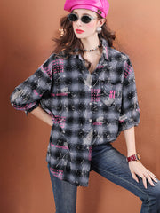 Lvvmeeu streetwear Midi Oversized Women's Casual Plaid Shirt