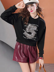 Lvvmeeu Street Style Cropped Diamond Round Neck Women's Sports Hoodie