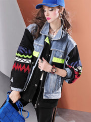 Lvvmeeu streetwear high quality knitted stitching thick warm women's casual denim jacket