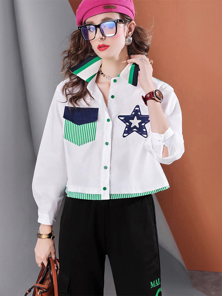 Lvvmeeu streetwear short plaid patchwork loose women's casual shirt