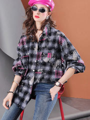 Lvvmeeu streetwear Midi Oversized Women's Casual Plaid Shirt