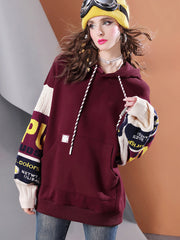 Winter mid-length plus velvet thickened knitted splicing oversized warm casual women's hoodie