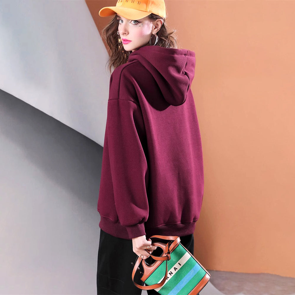 Lvvmeeu streetwear Winter plus velvet thick retro oversized women's casual hoodie long sleeve hooded tops women's clothing