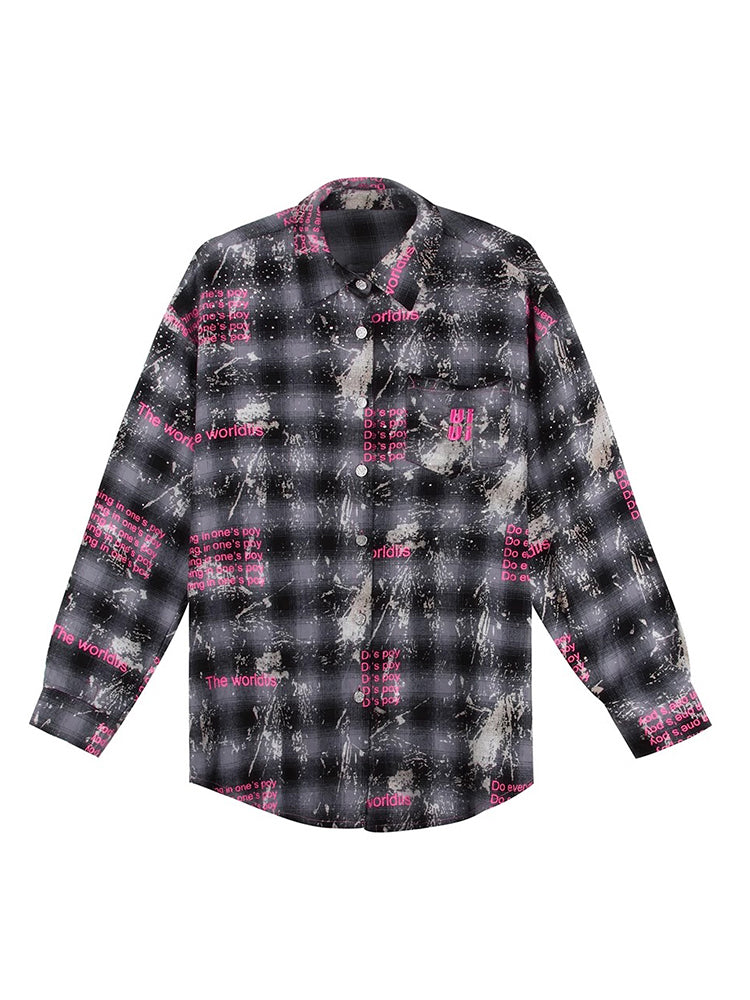 Lvvmeeu streetwear Midi Oversized Women's Casual Plaid Shirt