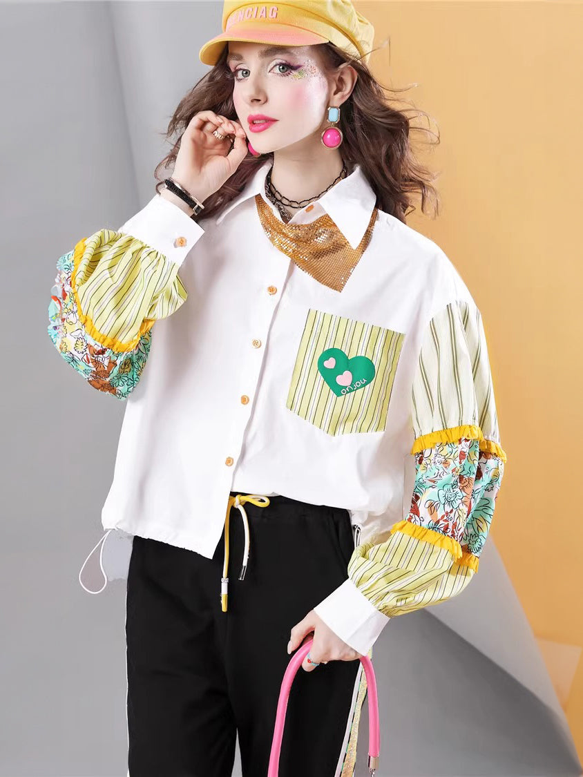 Lvvmeeu streetwear women's plaid patchwork oversized women's casual shirt