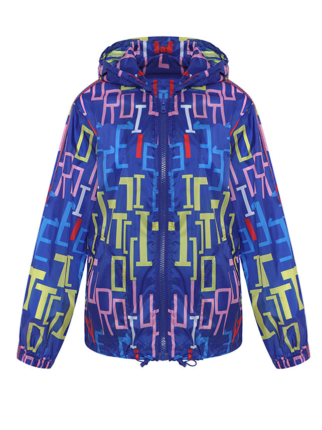 Lvvmeeu streetwear thin printed loose women's hooded windbreaker jacket